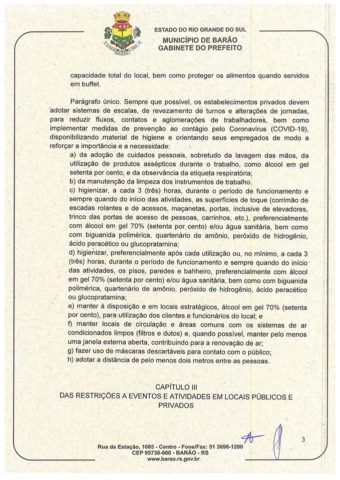 Decreto Municipal 1462/20 de Barão/RS. Pág. 3/4